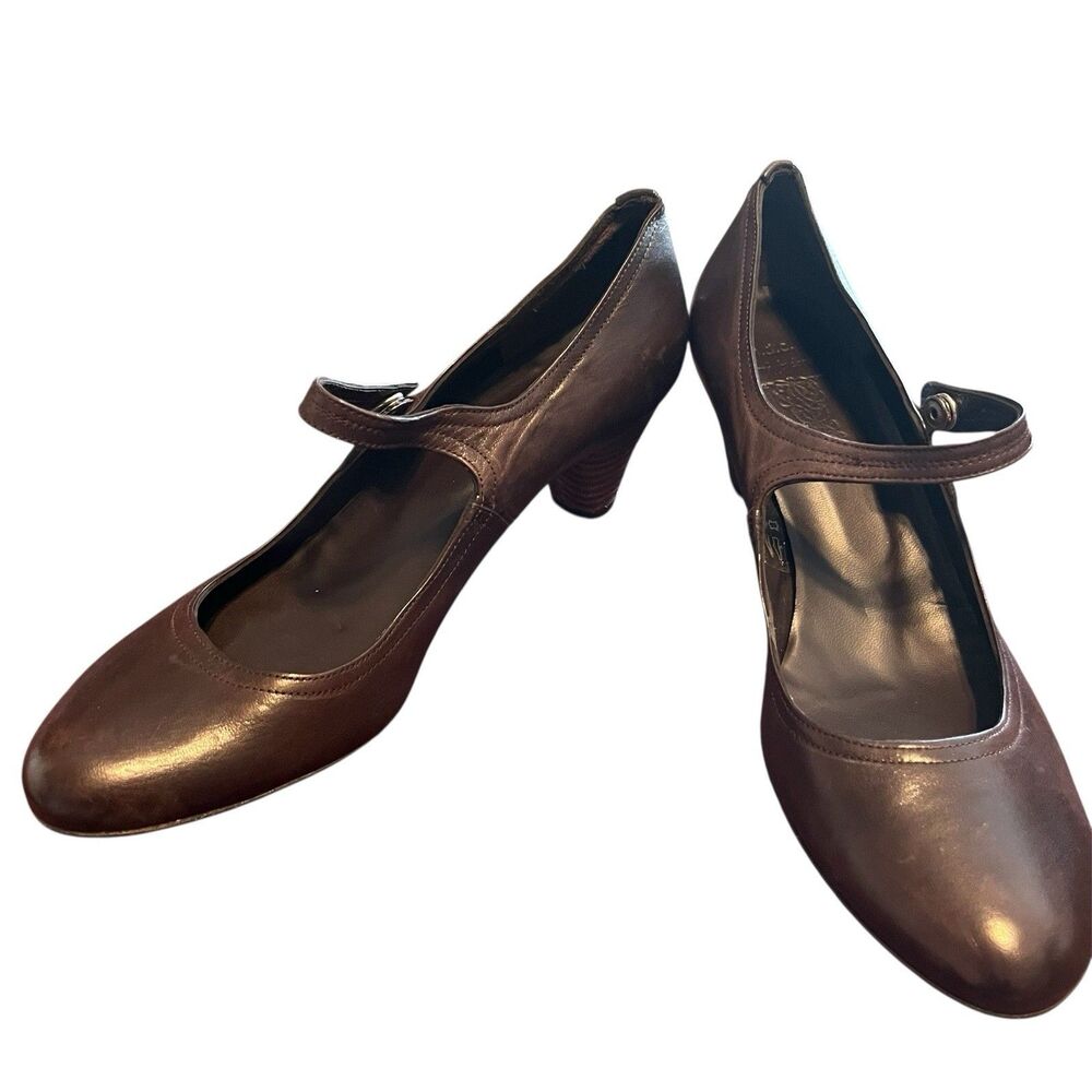 Womens N.D.C. Made By Hand Emmy Mary Jane Pumps Brown Leather Women's Size 9.5